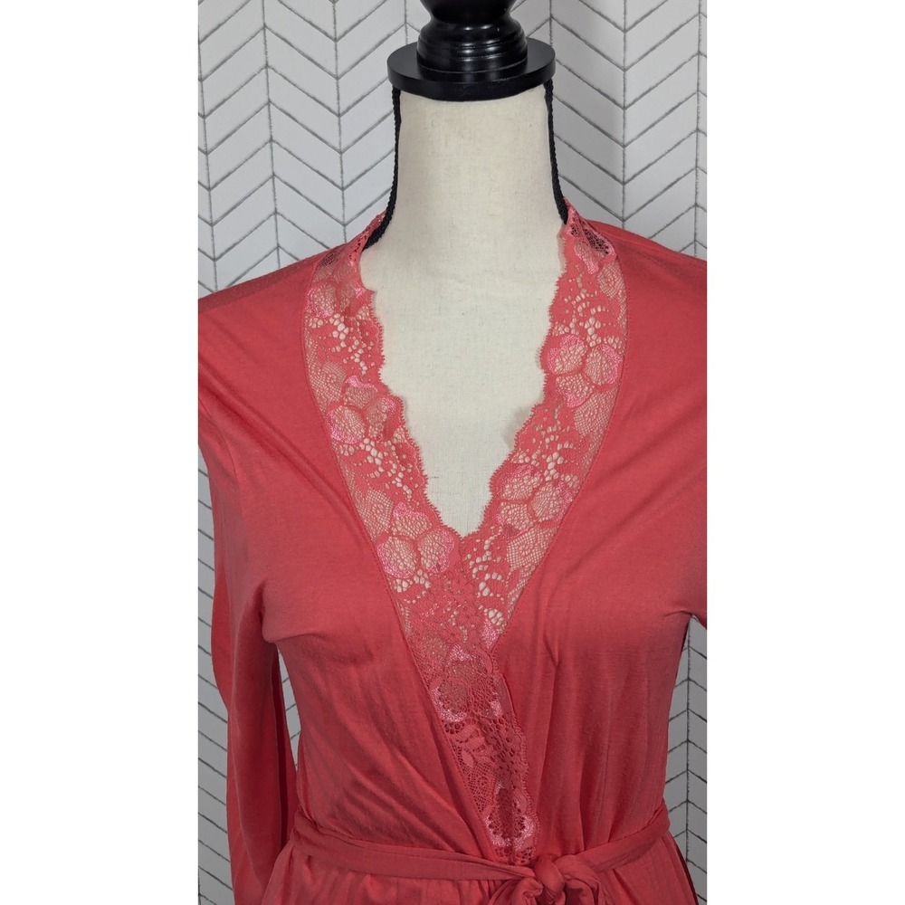 Eberjey Robe Women's Medium Coral‎ Lace Loungewear Boudoir Romantic Cottagecore - Picture 5 of 12